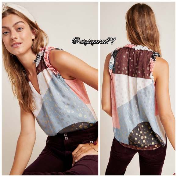 NWT, Anthropologie Fantasia Metallic Clip Dot Top - Picture 2 of 3